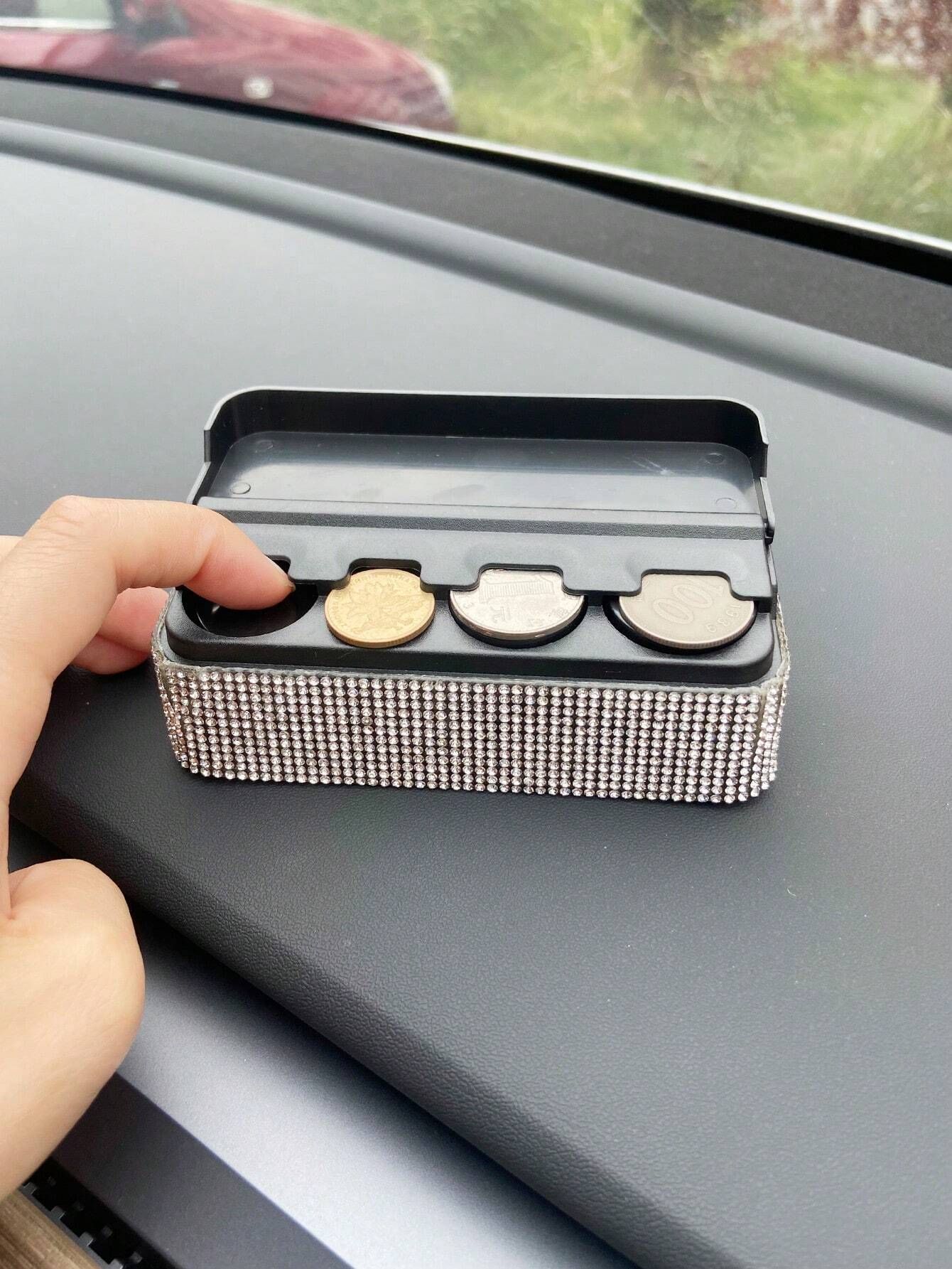 1pc Rhinestone Decor Car Coin Storage Box | SHEIN