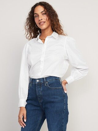 Long-Sleeve Smocked Cotton-Poplin Shirt for Women | Old Navy (US)