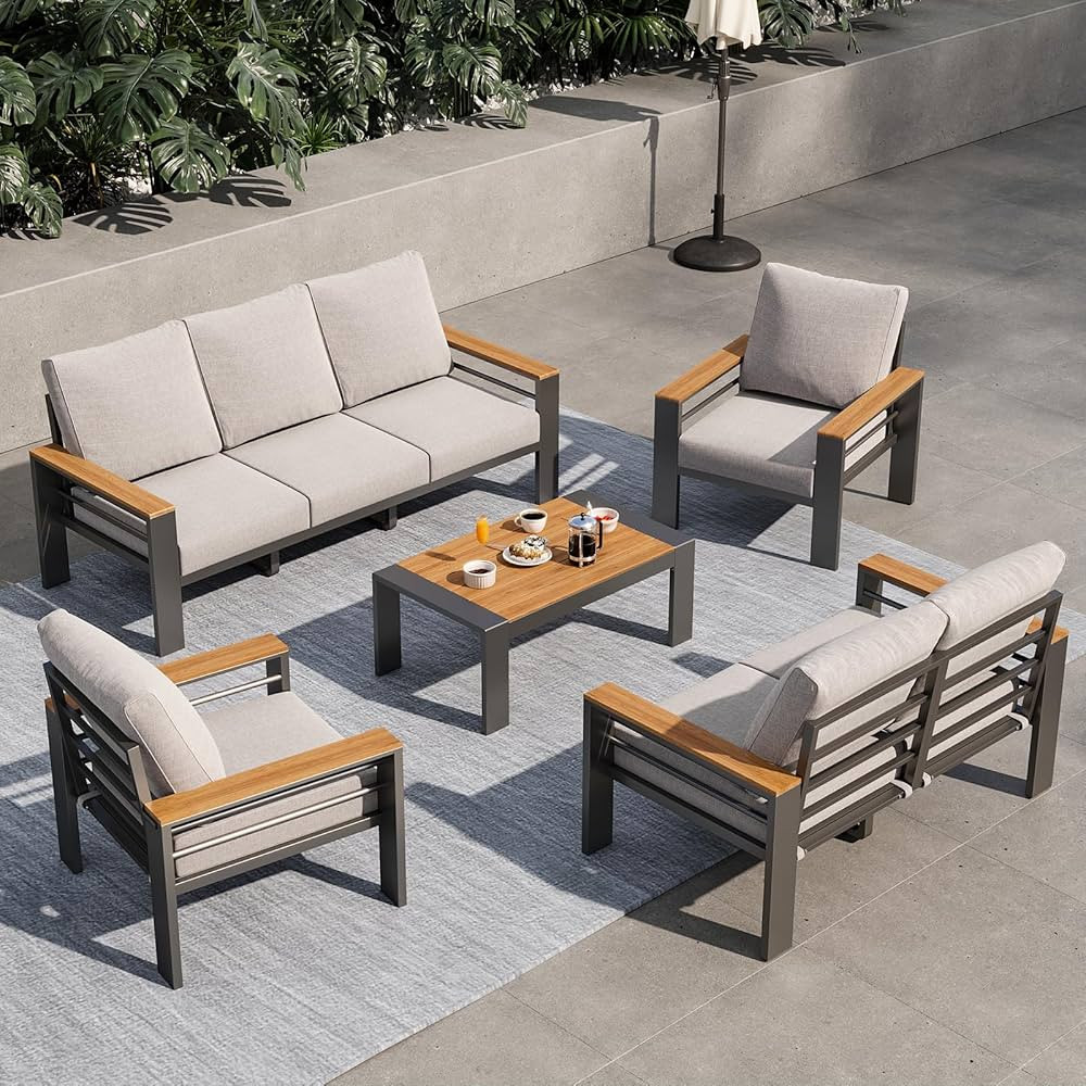 Aluminum Outdoor Patio Furniture Set, 7 Seats Outdoor Sectional with Coffee Table, Patio Conversa... | Amazon (US)