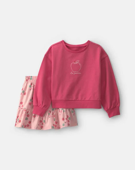 Girls 2-Piece Apple French Terry Long-Sleeve Top & Skort Set - Pink | Carter's Inc