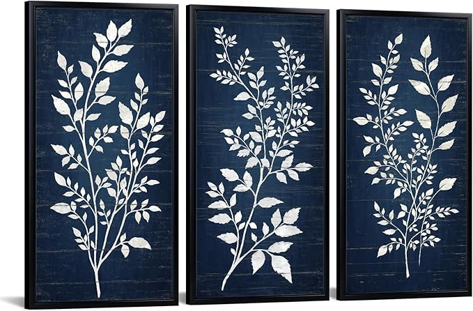 WELMECO Dark Blue Leaf Decor Botanical Leaves Wall Decor Blue Bedroom Bathroom Living Room Decora... | Amazon (US)