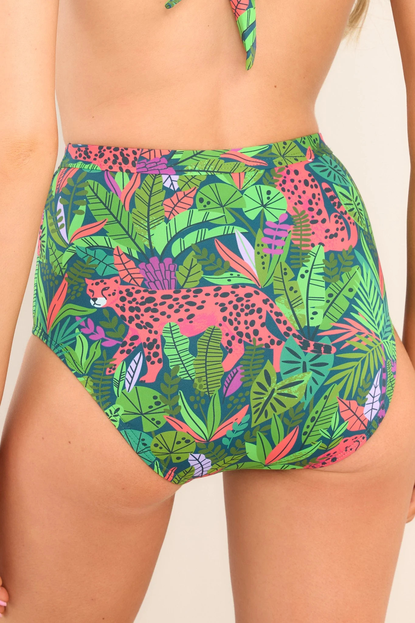 Rainforest Flair Green Multi Print Bikini Bottoms | Red Dress