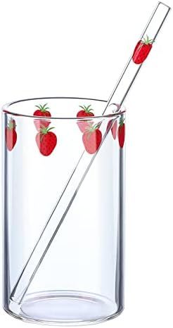 300ML Glass Cup with Straw, Clear Heat-Proof Water Cup Cute Strawberry Pattern Glasses Bottle for Wa | Amazon (US)