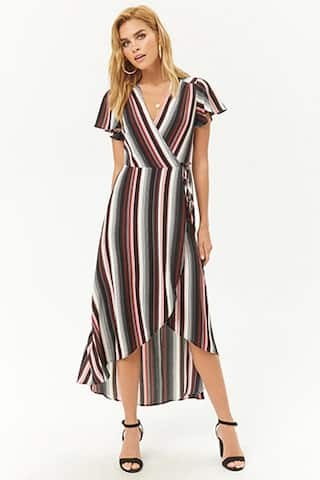 Crepe Striped High-Low Wrap Dress | Forever 21 (US)