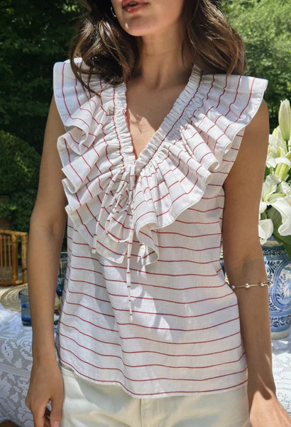 Regina Sleeveless Red Stripe Blouse | Mi Golondrina