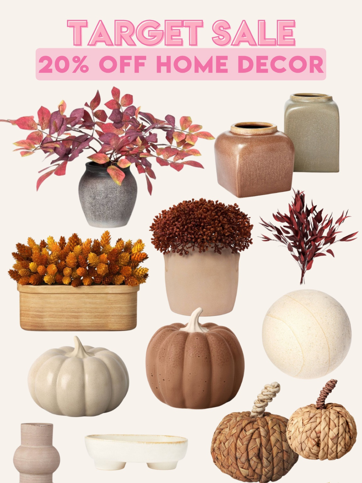 20% off home decor from target 😍 fall home decor! 🍂 bookcase decorations, console table decor, fall arrangements, vases, decorative pumpkin wicker rattan decorations

#LTKunder50 #LTKhome #LTKsalealert