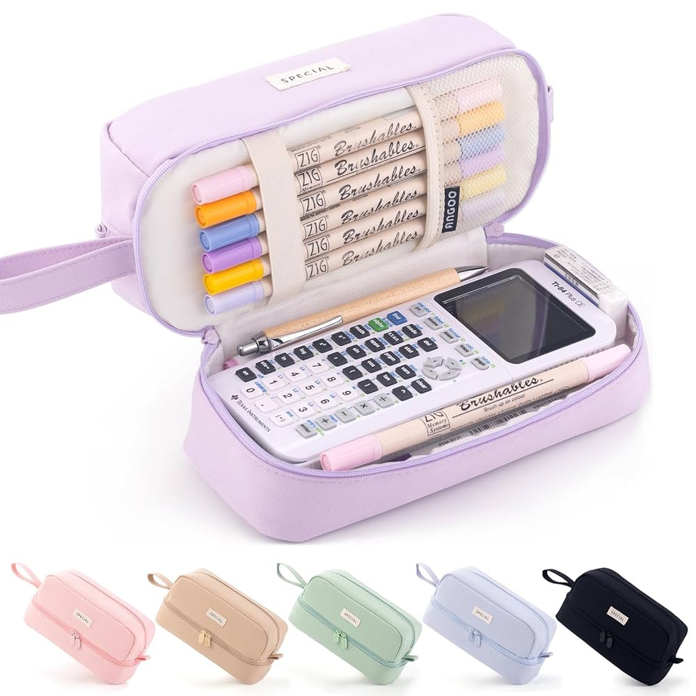 ANGOOBABY Big Capacity Large Pencil Case Canvas Pen Pouch Bag with 2 Compartments for Girls Boys ... | Amazon (US)