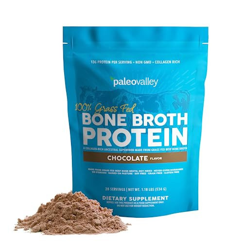 Paleovalley 100% Grass Fed Bone Broth Protein Powder - Chocolate - Rich in Collagen for Hair, Skin, Gut Health, Bone and Joint Support - 28 Servings | Amazon (US)