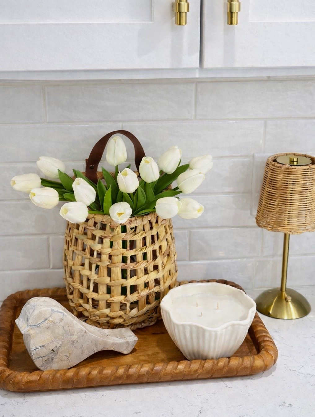 Another way to use the Walmart basket.🧺 It has a sturdy base so you can display it on the counter instead of hanging it.  Loving this for Spring.🤍🌱

#LTKHome #LTKSeasonal