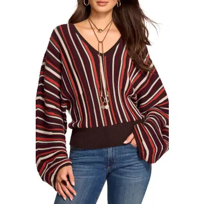 Ramy Brook Jane Stripe V-Neck Sweater in Cranberry Stripe at Nordstrom, Size X-Small | Nordstrom