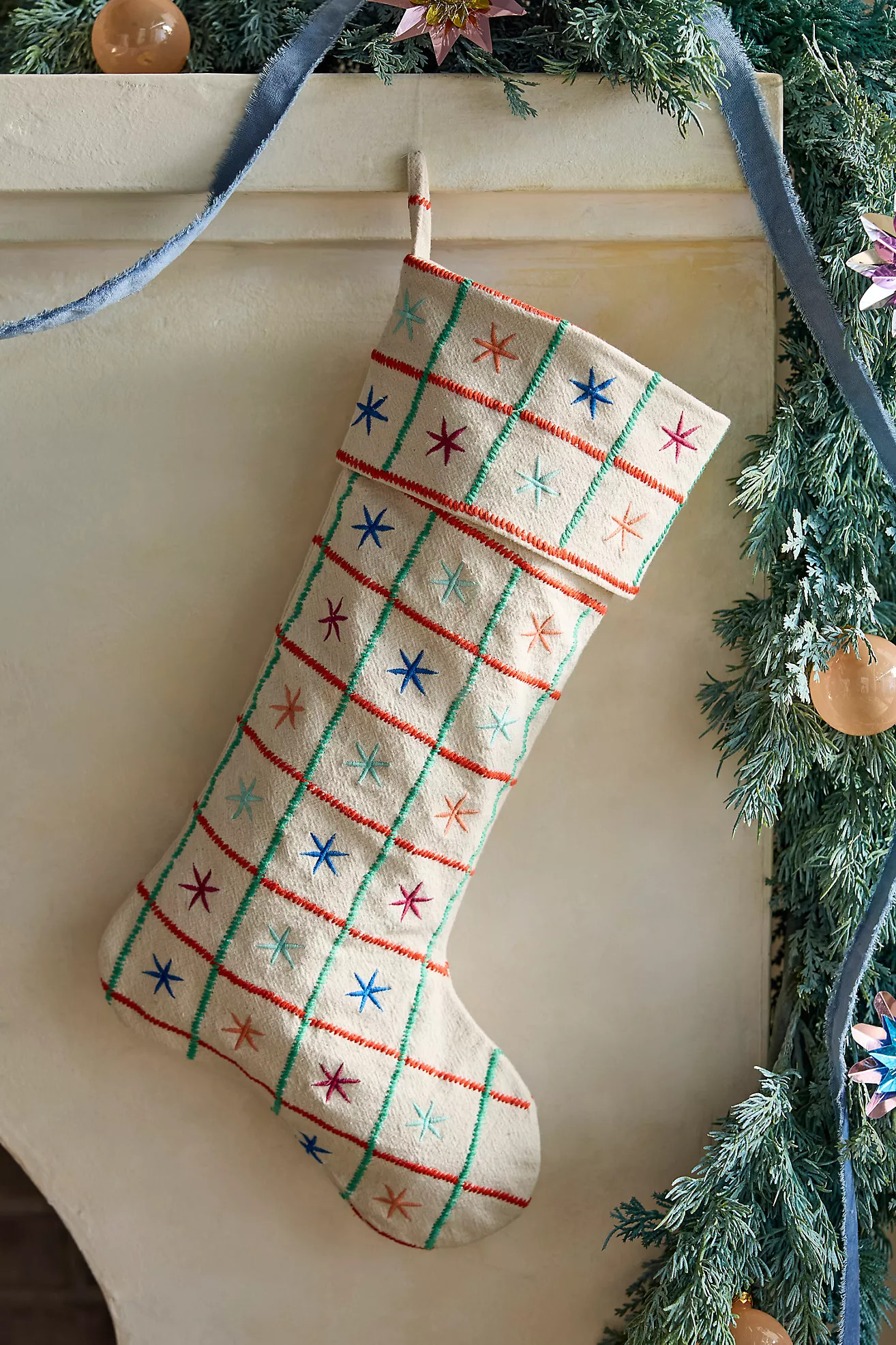 Embroidered Stars Cotton Stocking | Terrain