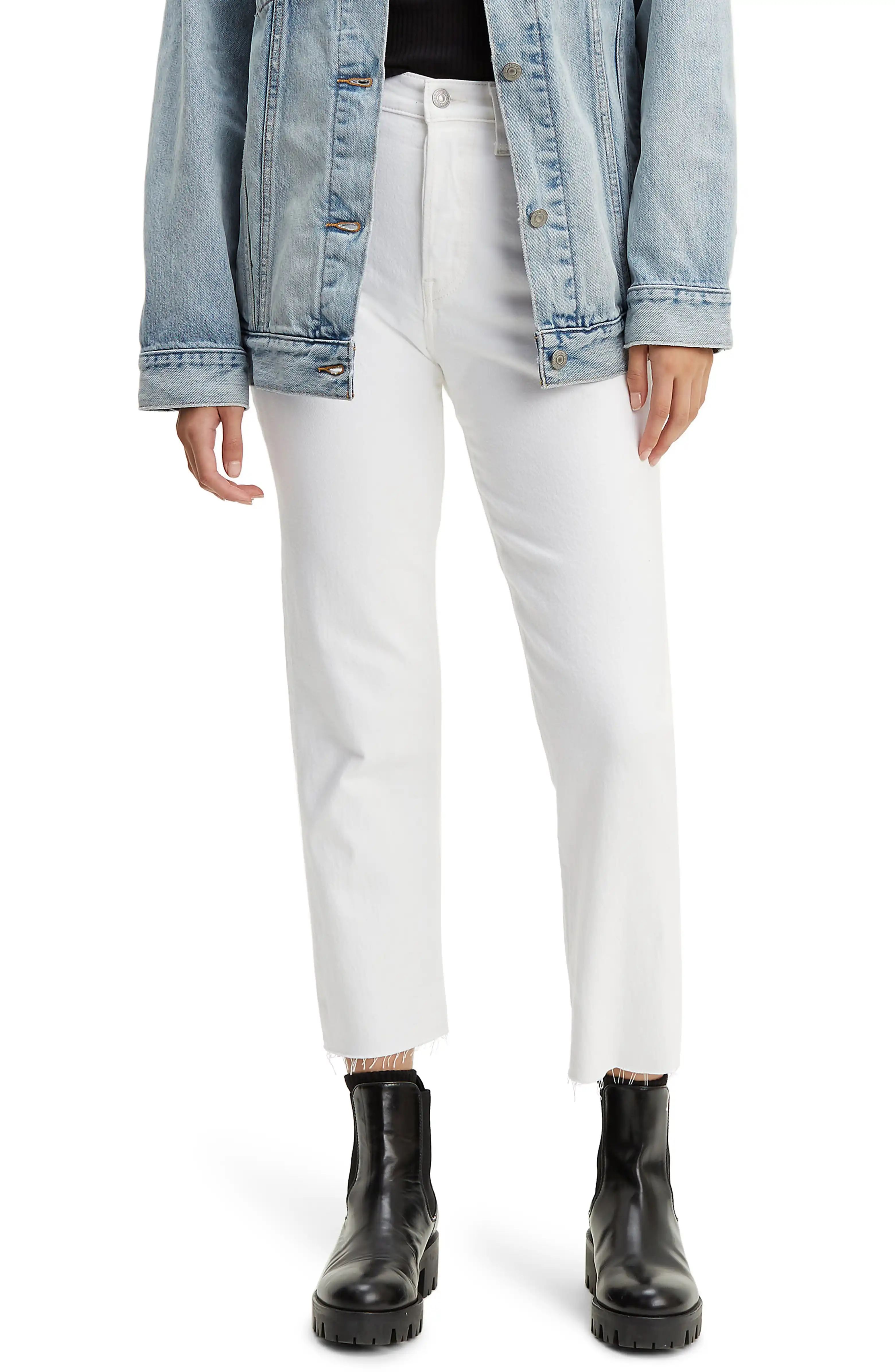 Wedgie High Waist Frayed Crop Straight Leg Jeans | Nordstrom