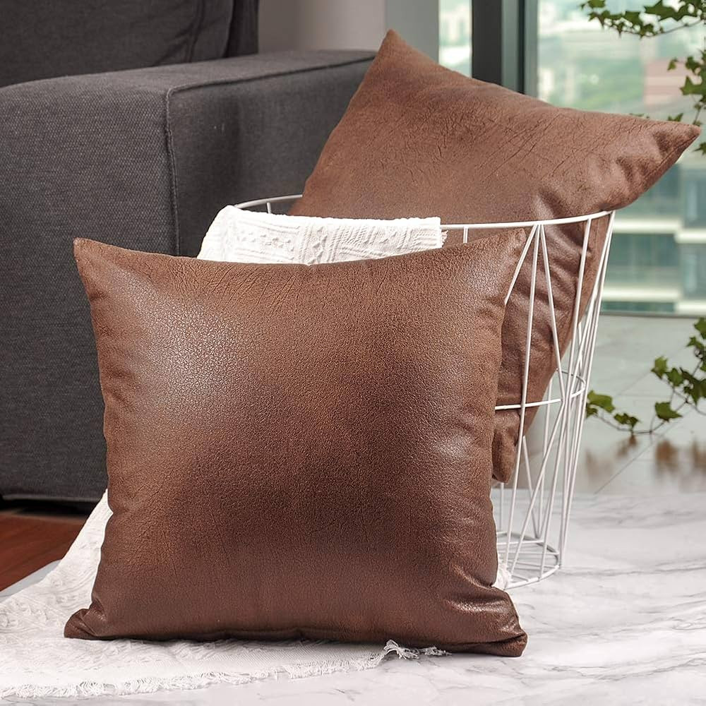 CZHO Pack of 2, Soft Decorative Faux Leather Pillow Covers, Square Modern Outdoor Cushion Case, D... | Amazon (US)