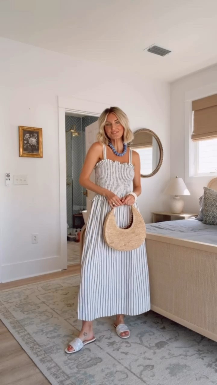 The smocking details on this dress are so flattering! So easy to throw on and a great base for adding a cardigan or wearing it alone, and you can easily dress it up or down. For vacation this is perfect and so affordable! Wearing M

Loverly grey, Target fashion finds, striped maxi dress outfit, resort wear, affordable capsule wardrobe, timeless dress, flowy dresses women

#LTKootd #LTKSeasonal #LTKTravel