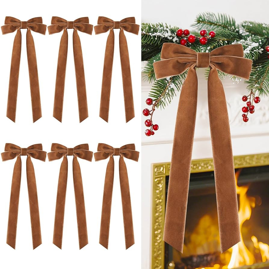 Senjie Velvet Large Christmas Bows for Staircase Garland Wreath, 20in x 8in Vintage Ribbon Bows w... | Amazon (US)