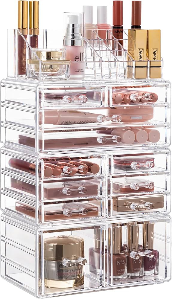 HBlife Makeup Organizer Acrylic Cosmetic Storage Drawers and Jewelry Display Box with 12 Drawers,... | Amazon (US)