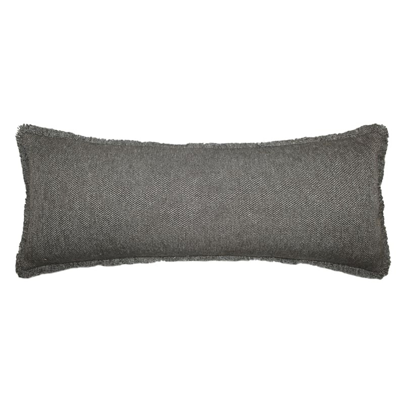 Solid Dark Grey Woven Throw Pillow with Fringe, 14x36 | At Home