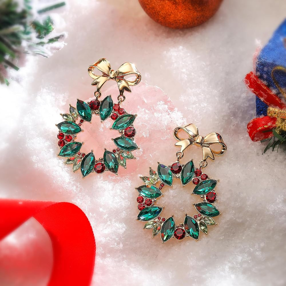 GLEZZA Christmas Earrings for Women, Hypoallergenic Bow Wreath Xmas Earrings, Santa Claus Dangle ... | Amazon (US)