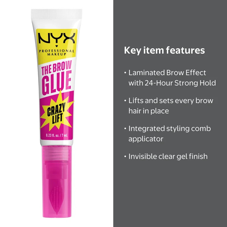 NYX Professional Makeup The Brow Glue Crazy Lift, Shaping Flake-Proof Eyebrow Gel, 24 Hour Hold, ... | Walmart (US)