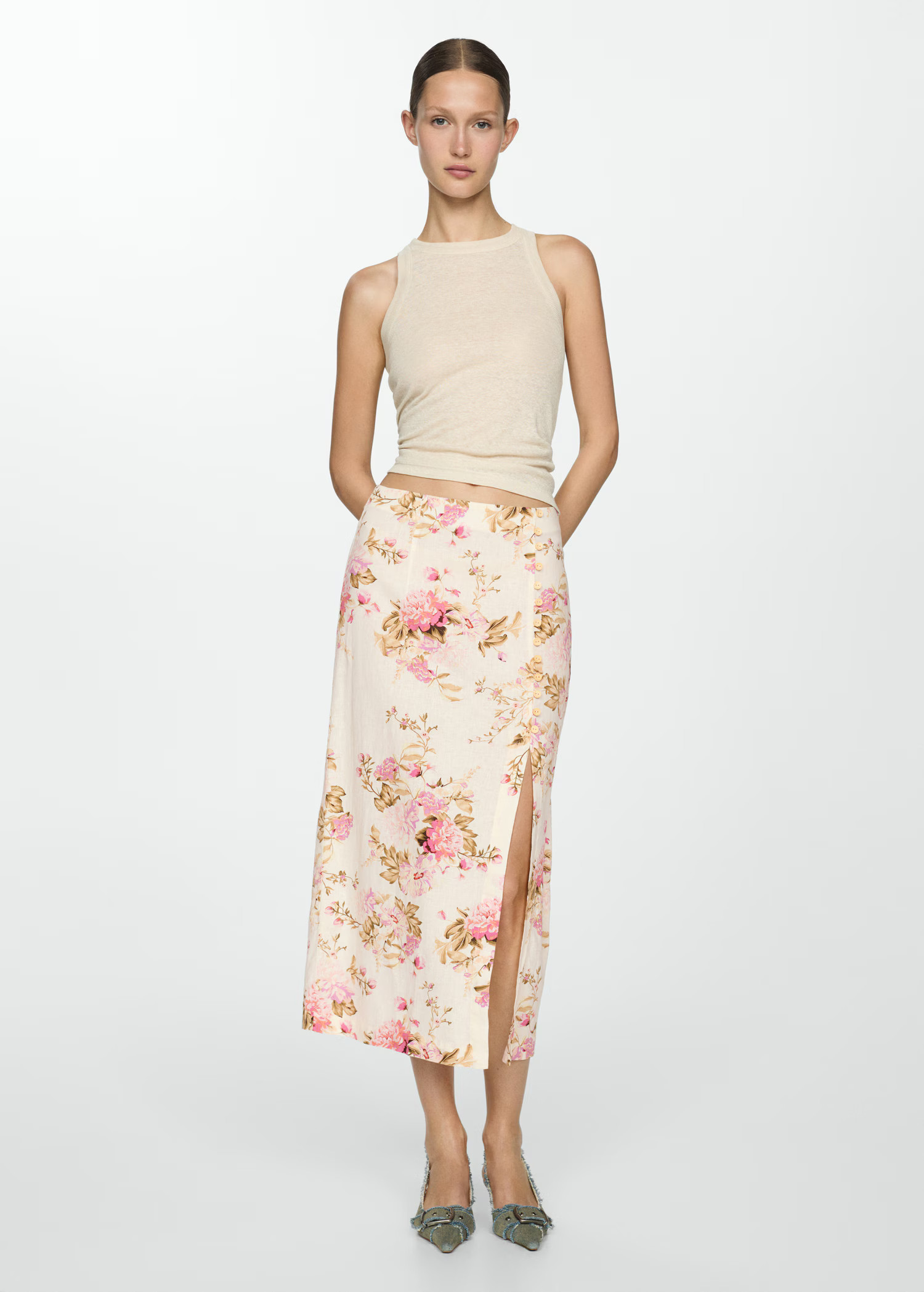 Linen skirt with slit | MANGO (US)