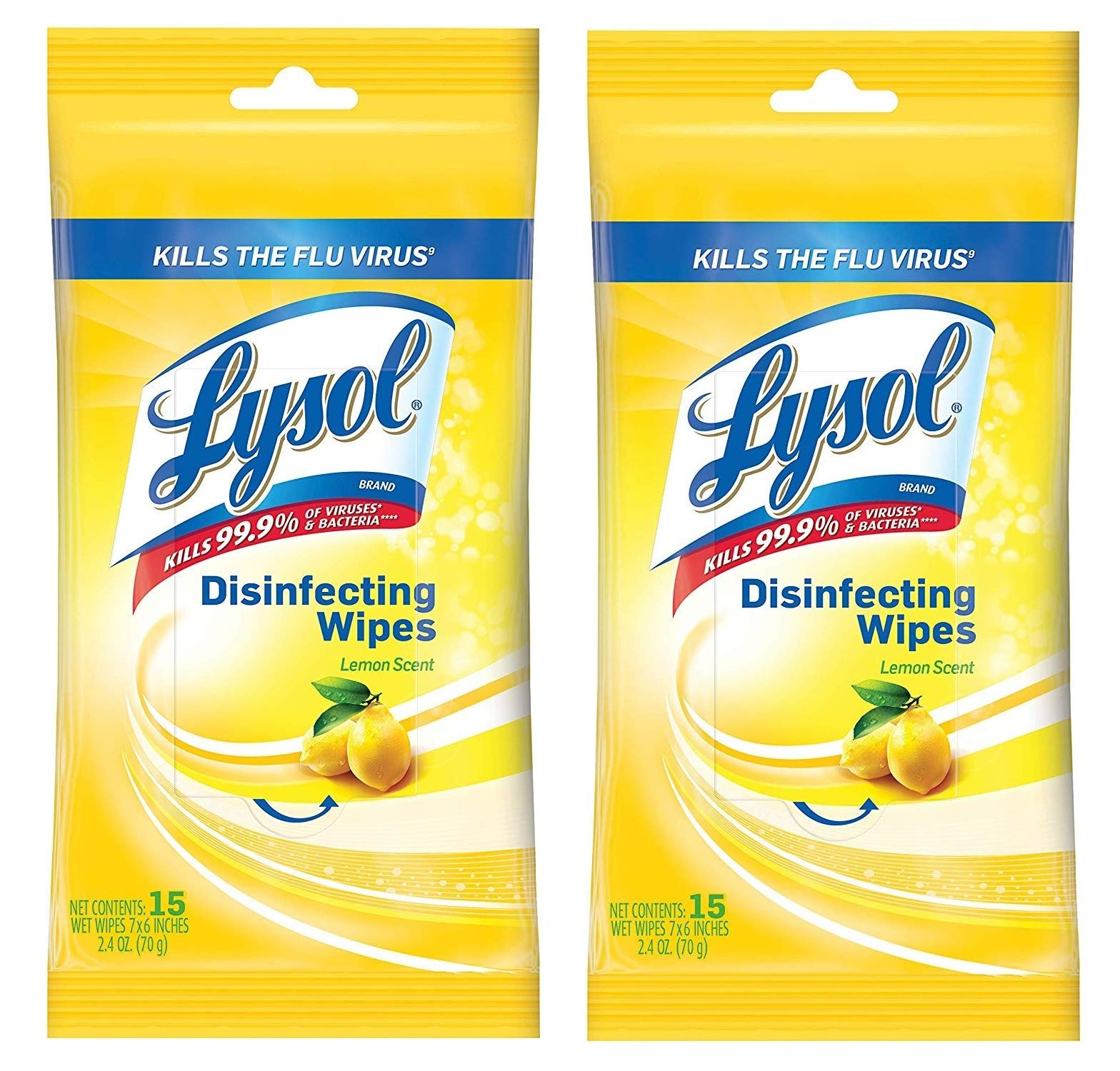 Lysol Disinfecting Wipes To-Go Pack, Lemon Scent, 15 Count (Pack of 2) | Amazon (US)