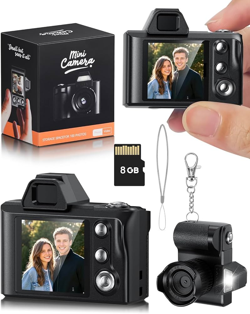 Mini Digital Camera, 1080P Portable Camera for Photography with 8GB SD Card, Key Card Clip Chain ... | Amazon (US)