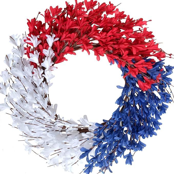 Bibelot 20inch Red White Blue Artificial Forsythia Flower Wreath American Flag Floral Wreath Patr... | Amazon (US)