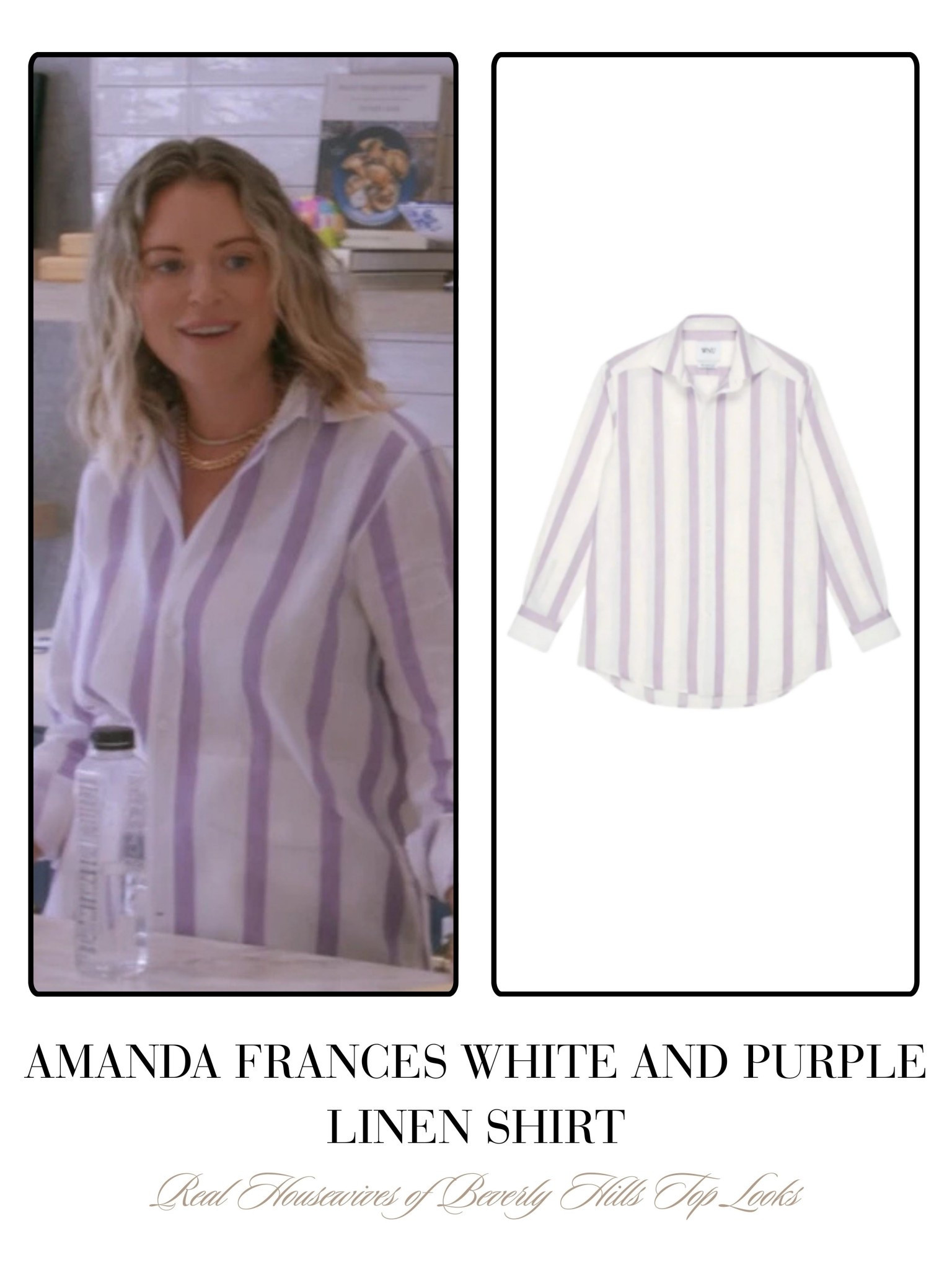 Amanda Frances’ White and Purple Linen Shirt 