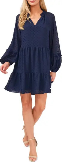 Clip Dot Ruffle Long Sleeve Shift Dress | Nordstrom