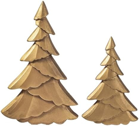 RM ROOMERS Christmas Tree Figurines Wooden, Set of 2 Gold Christmas Tree Vintage Tabletop Xmas St... | Amazon (US)