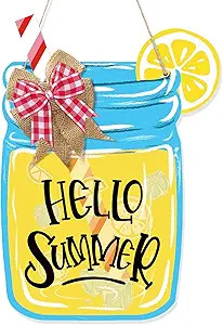 Lemonade Door Hanger Happy Summer Welcome Door Sign Summer Lemon Mason Jar Hanging Dcor Farmhouse... | Amazon (US)