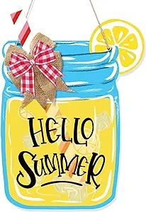 Lemonade Door Hanger Happy Summer Welcome Door Sign Summer Lemon Mason Jar Hanging Dcor Farmhouse... | Amazon (US)