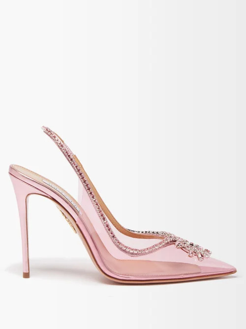 Aquazzura - Seduction 105 Crystal-embellished Leather Pumps - Womens - Pink | Matches (US)