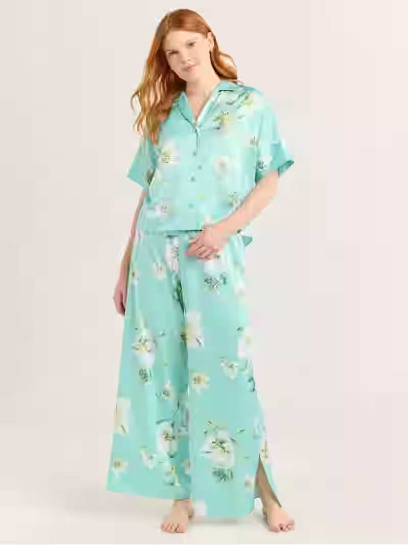 Joyspun Women’s Stretch Satin Top and Pants Pajama Set, Sizes S-3X | Walmart (US)