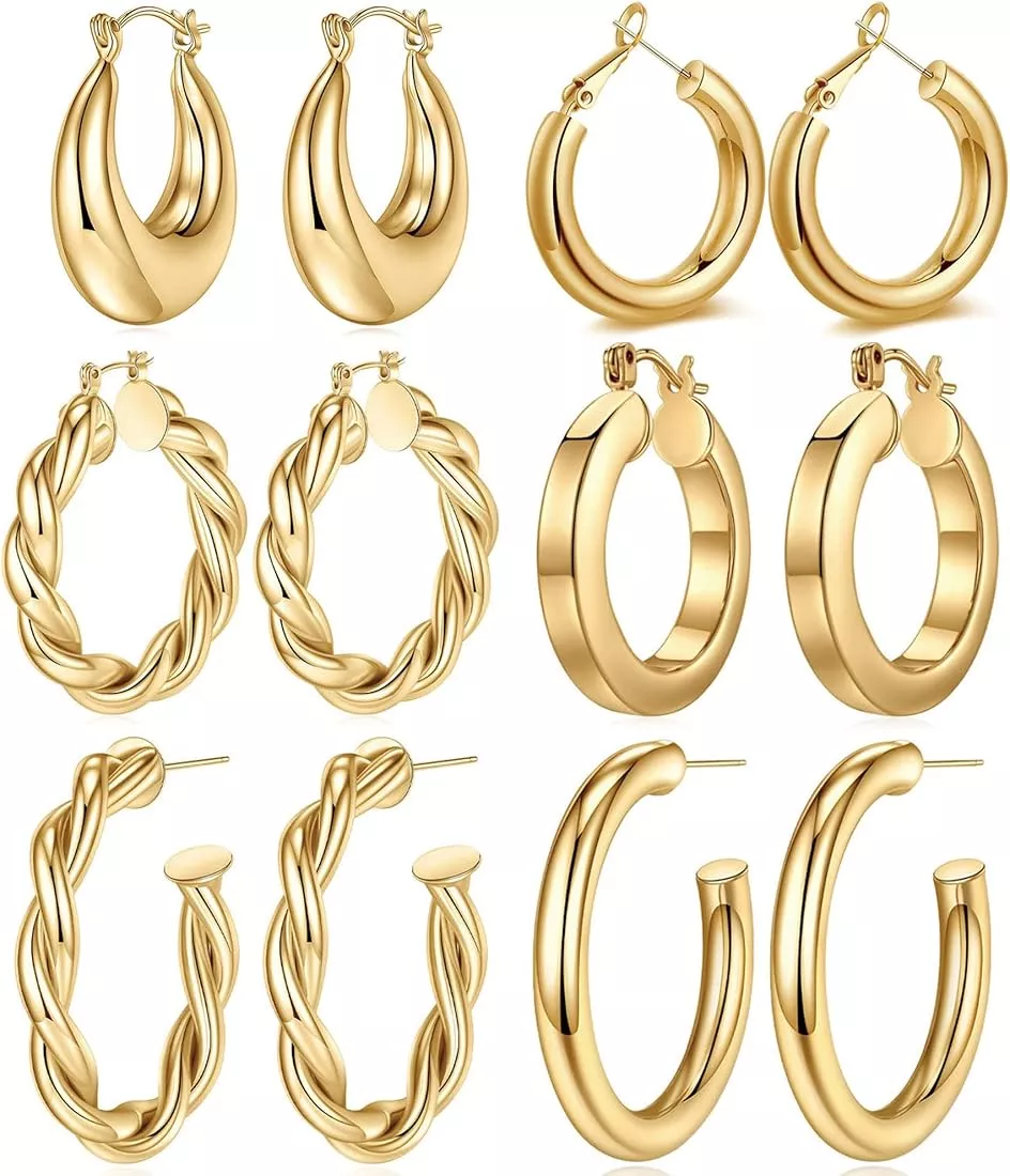 Gacimy Chunky Gold Hoop Earrings for Women 14K Real Gold Plated, 925  Sterling Silver Post Gold Hoops for Women