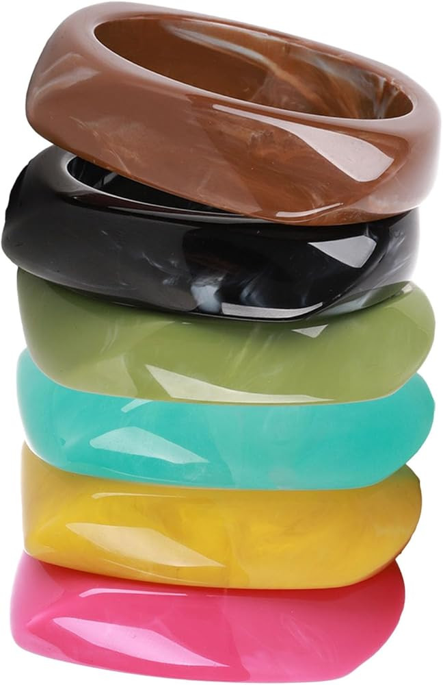 6 Pcs Acrylic Resin Chunky Bangle Bracelets for Women, Colorful Glass Bracelets Vintage Wide Irre... | Amazon (US)