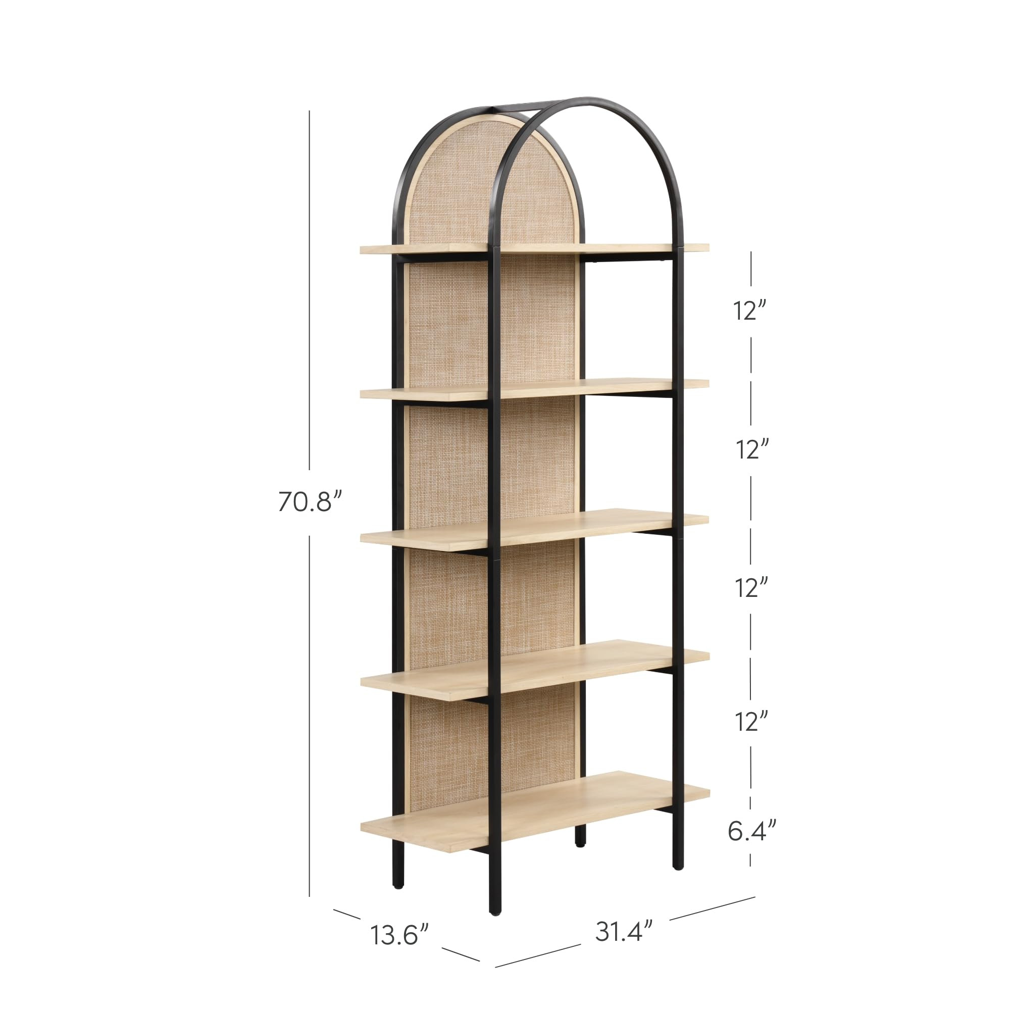 Nathan James Amara Bohemian 5-Shelf Etagere Bookcase, Rattan Open Bookshelf with Arch Top, Light ... | Amazon (US)