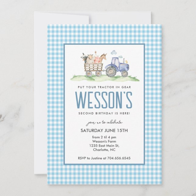 Blue Tractor Birthday, Farm Birthday Invitation | Zazzle