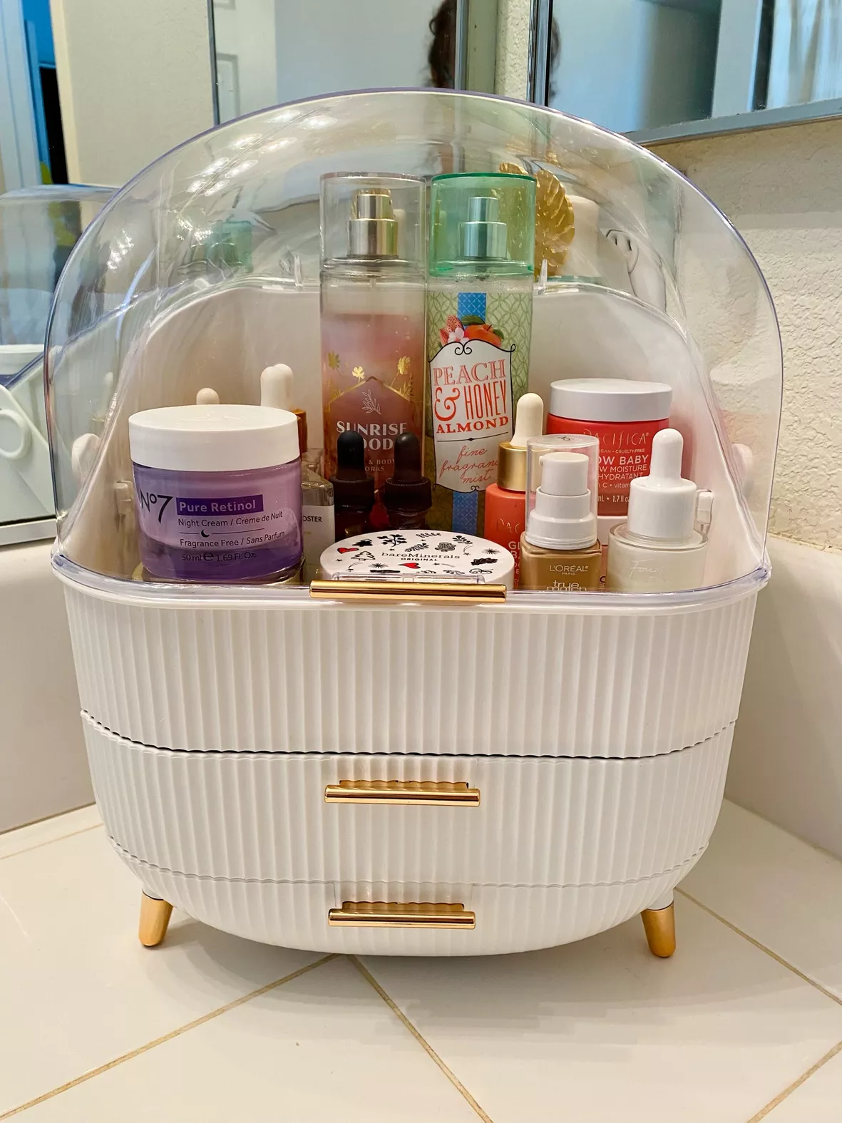 Egg Shape(Oval) Makeup Storage Box, Countertop Portable Vanity Cosmetics  Organizer Preppy