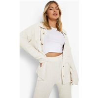 Womens Teddy Knit Shacket - White - M, White | Boohoo.com (UK & IE)