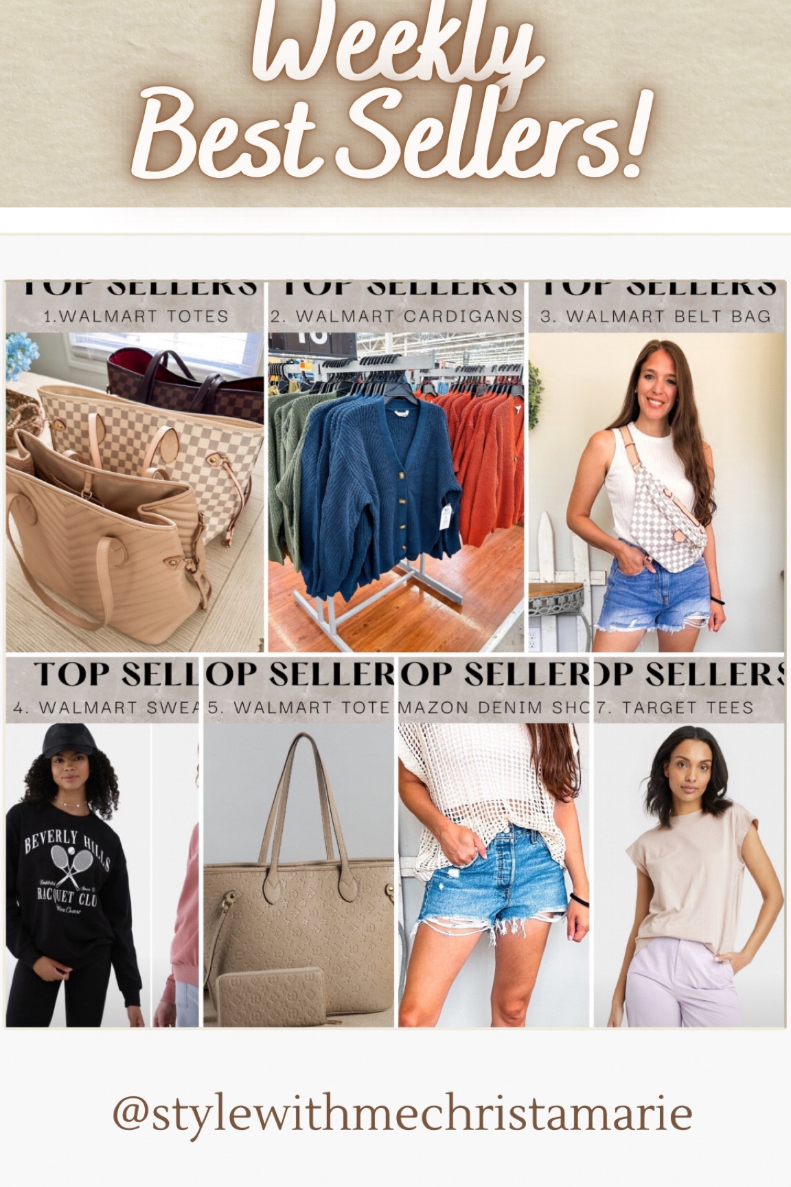 All the best sellers from this past week! 
1. Walmart totes
2. Walmart cardigan 
3. Walmart belt bag 
4. Walmart sweatshirt 
5. Walmart tote 
6. Amazon denim Levi shorts tts 
7. Target tees! 

#LTKFindsUnder100 #LTKStyleTip #LTKFindsUnder50