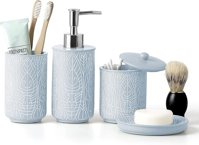 VIRTUNE Pastel Blue Bathroom Accessories Set. Blue Bathroom Resin Decor. Accesorios para Baños. ... | Amazon (US)
