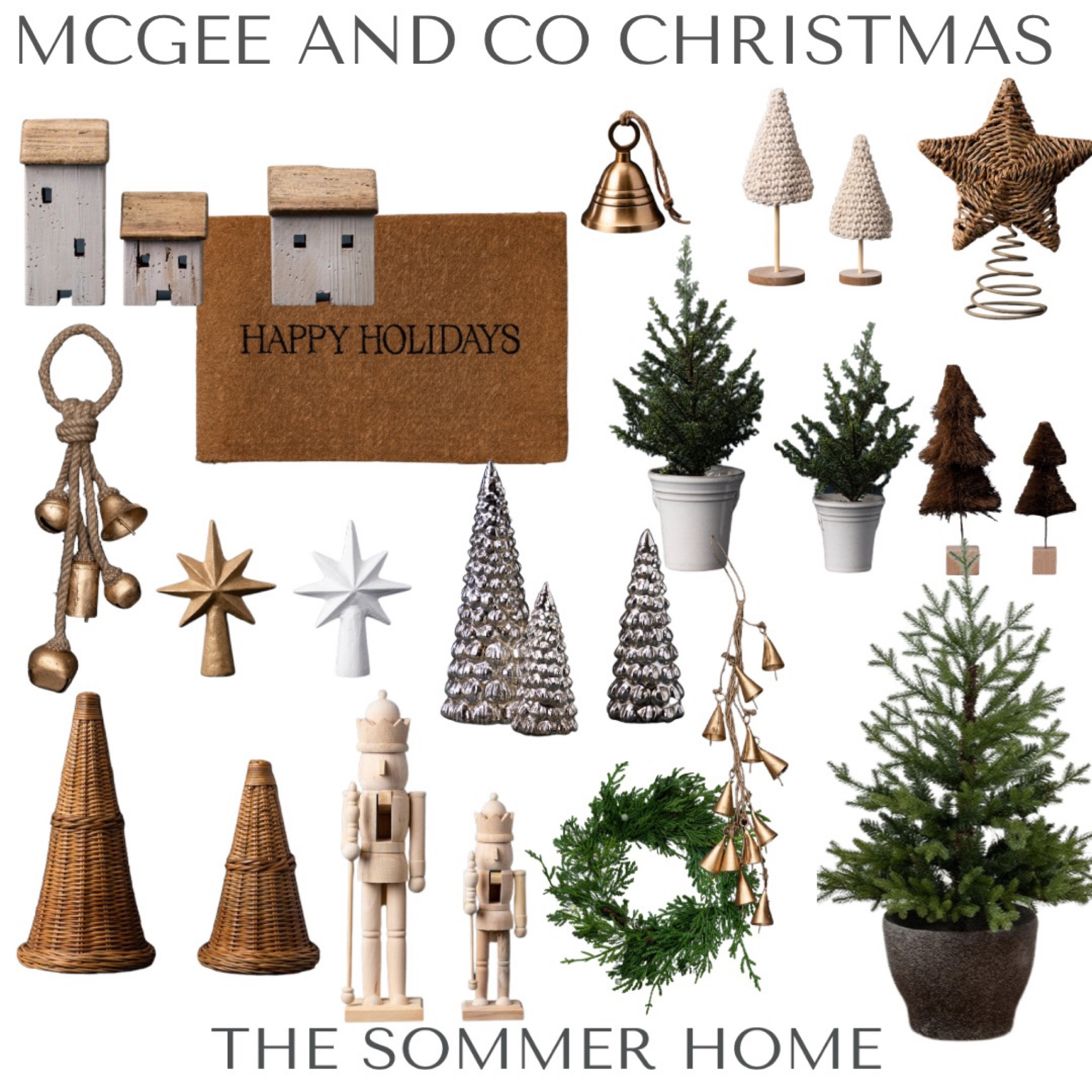 Christmas decor, McGee and Co holiday, holiday decor, coffee table decor, faux wreath, tabletop Christmas tree, brass bells, holiday front door mat, bottlebrush trees, tree topper, Studio McGee 

#LTKhome #LTKSeasonal #LTKstyletip
