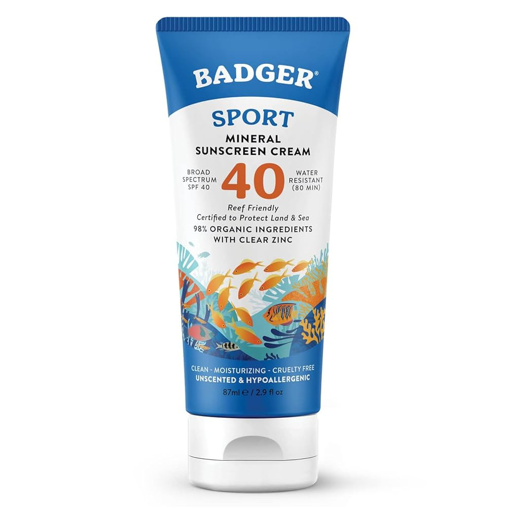 Badger Reef Safe Sunscreen, Unscented SPF 40 Sport Mineral Sunscreen, 98% Organic, Water Resistan... | Amazon (US)
