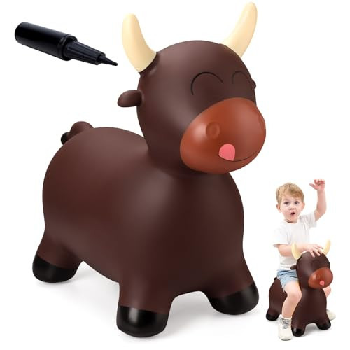 EVERICH TOY Bouncy Bull Hopping Toys, Brown Bouncy Horse Animal Hopper Ride-On, Inflatable Bull Riding Toys for Boys Girls, Birthday Gift for 18 Months 2 3 4 5 6 Years Old Toddler | Amazon (US)