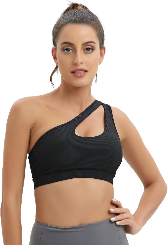 MATHACINO One Shoulder Sports Bra for Women Sexy Cute Workout Yoga Bra Medium Support | Amazon (US)