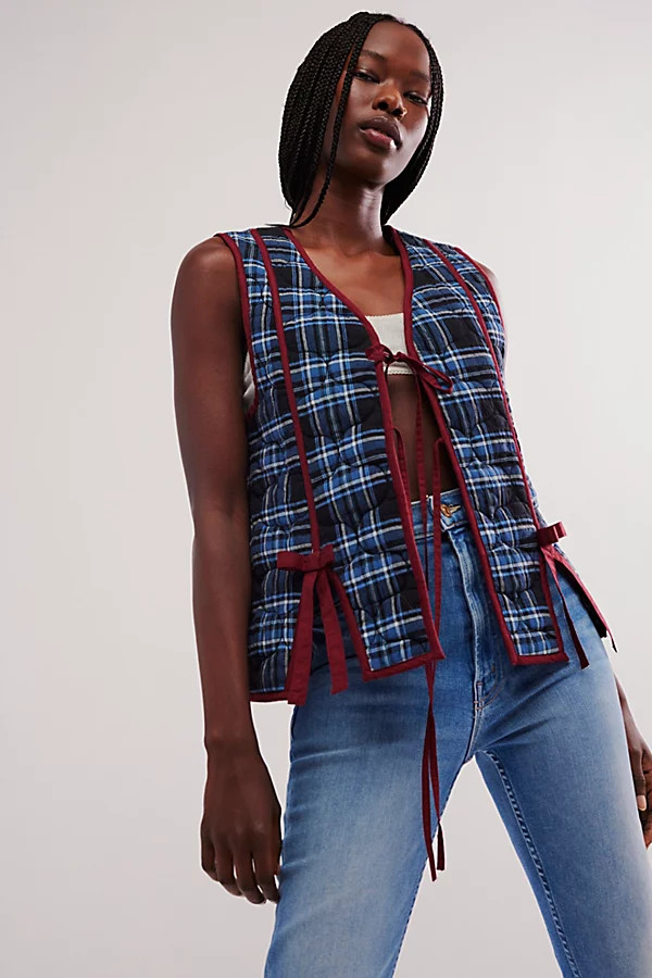 Damson Madder Aliva Bow Gilet Jacket at Free People in Navy, Size: US 4 | Free People (UK)