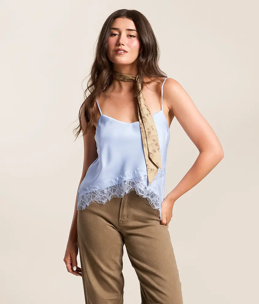 Satin Eyelash Lace Tank Top | Buckle