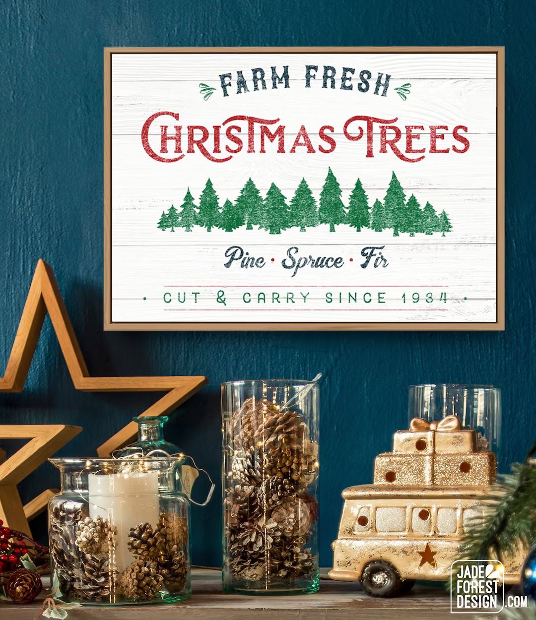 Farm Fresh CHRISTMAS TREES Sign framed Canvas or Paper Print - Etsy | Etsy (US)