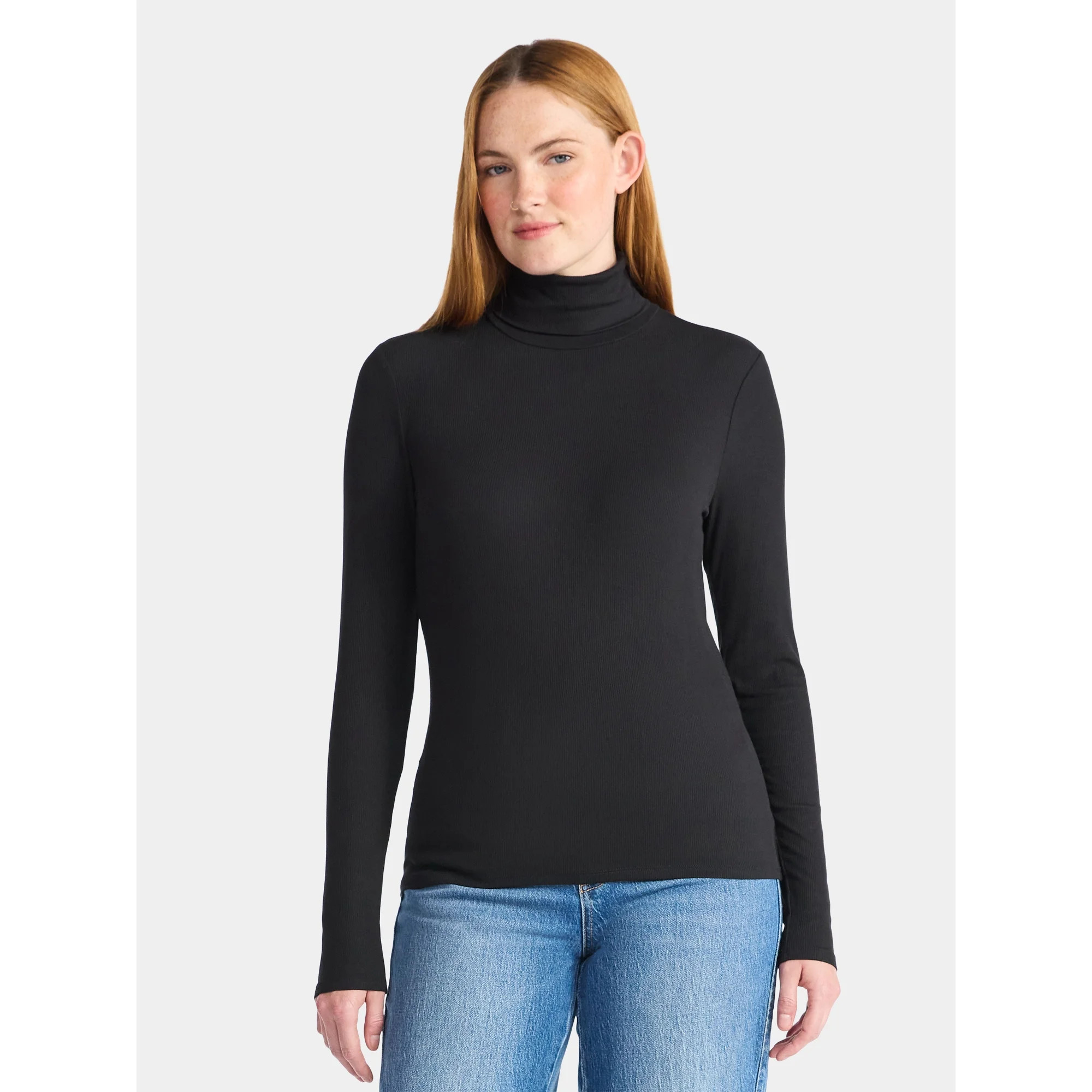 Time and Tru Women's Ribbed Turtleneck with Long Sleeves, Sizes XS-XXXL | Walmart (US)